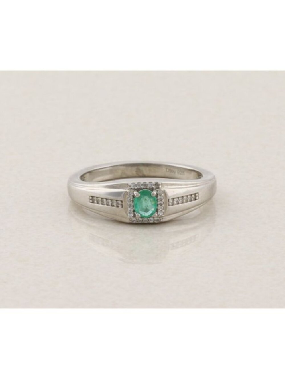Men's Sterling Silver Emerald & White Zircon Ring Size 12 1/4
